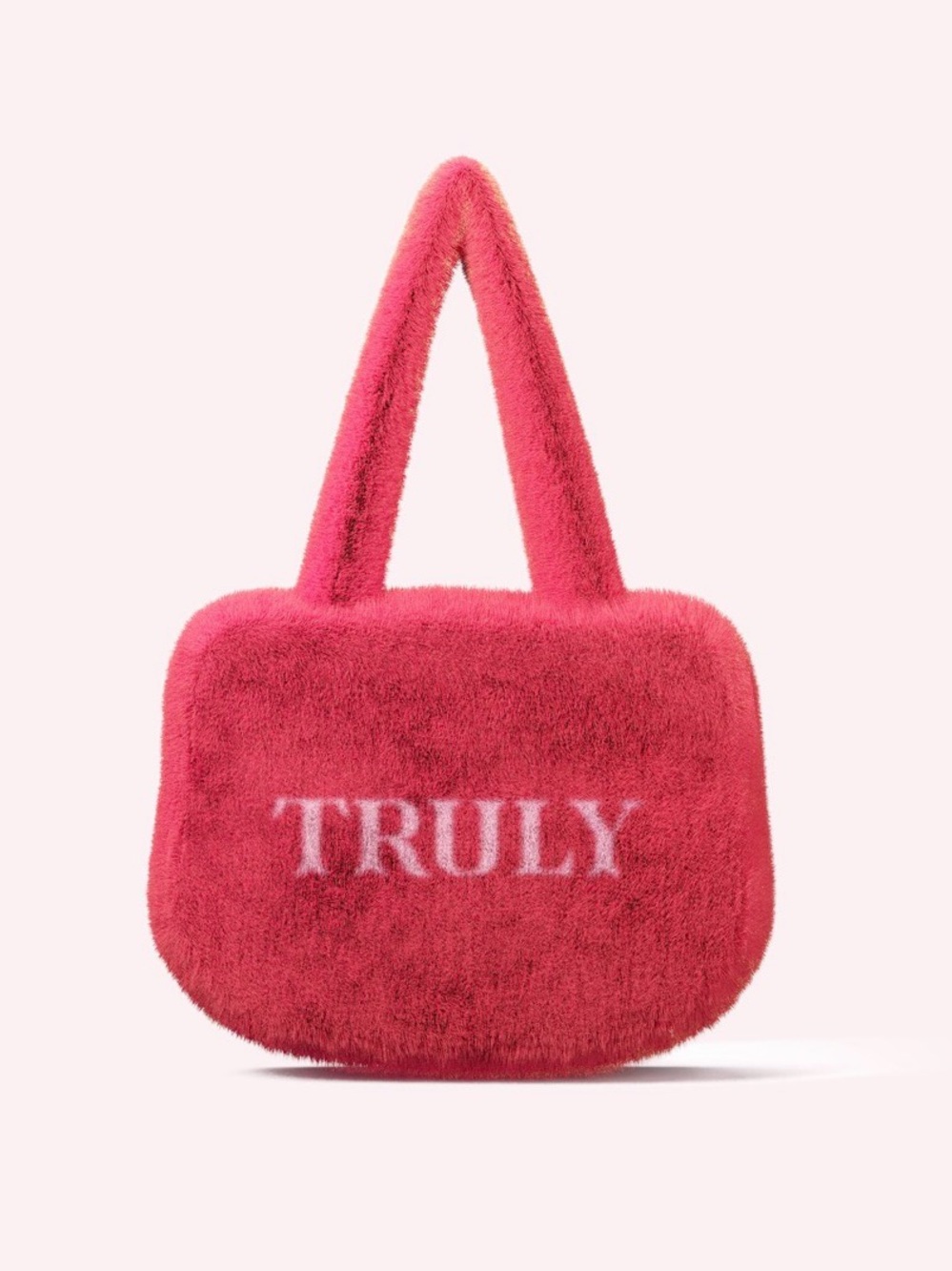 TRULY Fuzzy Faux Fur Bag Pink Top Handles Bag Cosmetics Travel Y2K retail $109